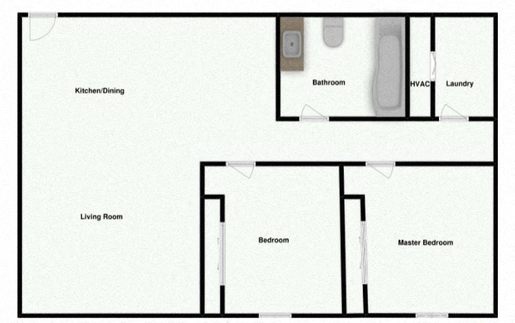 Floor plan for 1 bed, 1 bath, 900 sqft